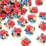 Beadthoven 50pcs Flatback Rose Flower Handmade Porcelain Cabochons Colorful Floral Bouquet Clay Beads Charms No Hole for Gluing