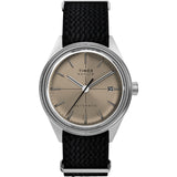 Timex Mens Marlin Automatic 38mm Watch - Black Strap Tan Dial Stainless Steel Case