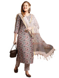 Gosriki Women'S Rayon Blend Straight Printed Kurta With Pant & Dupatta (Sense Beige-Vks01-Gs_Xxl_Beige_Xx-Large),Beige,2,B0DC6L7ZYW
