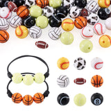 FASHEWELRY 54Pcs Acrylic Sports Beads for Bracelet Making Basketball Baseball Rugby Volleyball Focal Bead Sports Ball Beads for