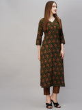 Anni Designer Women'S Cotton Blend Printed Straight Kurta With Pant (Tapa Green_L_Green_Large),Green,L,Cotton Blend,Regular,
