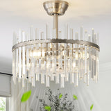 Gryalcy Silver Fandelier Ceiling Fans with Lights, Crystal Chandelier Ceiling Fan with Light Remote Control, Mid Century with 6