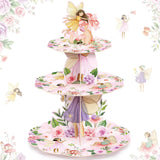 Widecook 3 Tier Fairy Party Decoration Fairy Cupcake Stand Decoration Floral Cupcake Tower Woodland Garden Theme Cake Holder Tab
