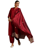Libas Women's Silk Blend Kurta Set (39046_Maroon