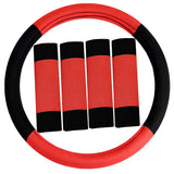 FH Group Universal Fit Modernistic and Seat Belt Pads Combo Set Red Steering Wheel Cover Fits Most Cars, SUVs