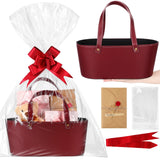 Wonderjune Christmas Leather Empty Gift Basket with Gift Bags Ribbons Greeting Cards Large Small Empty Basket Bag with Handle fo