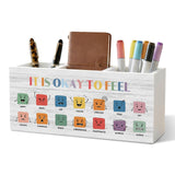 XINCEYWJ Emotions Chart Classroom Pencil Pen Holder for Desk Organizer, It Is Okay to Feel Decor, Feelings Chart Wooden Box Deco