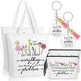 Sieral Secretary Gift for Women Tote Canvas Bag Makeup Cosmetic Bag Motivational Keychain Secretary Appreciation Favor(6 Pcs)