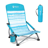 VILLEY Low Beach Chair, High Back Folding Chair for Adults, Lightweight and Portable for Outdoor, Camping, Lawn, Music Festival,