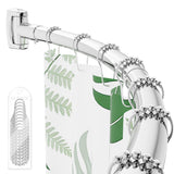 ENJOYBASICS Curved Shower Curtain Rod with Shower Rings, 35-77 Inches Adjustable Round Bathroom Rod for Extra Space, Rustproof,