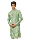 Manyavar Men's Sage Green Floral Printed Kurta (M)