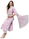 Anni Designer Women'S Cotton Blend Straight Printed Kurta With Pant & Dupatta (Ratnapriya Purple-Snw_M_Purple_Medium),Purple,M