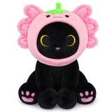 Hagusahuo Axolotl Plush Toy, 8inch Kawaii Black Cat Wear Strawberry Plush Removable Hood, Cute Plushies Soft Stuffed Animal Doll