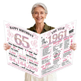 Uiorgui Large 65th Birthday Cards for Women, Happy 65th Birthday Greeting Card with Envelope Jumbo 1961 Sixty-five Guest Book Fu