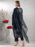 Anni Designer Women'S Rayon Blend Straight Printed Kurta With Pant & Dupatta (Sunawal Blue_S_Blue_Small),Blue,S,,,