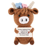 lasuroa Positive Highland Cow, Crochet Highland Cow Positive Knitted Highland Cow Emotional Positive Support Cow Inspirational K
