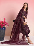 Anni Designer Women'S Rayon Blend Printed Straight Kurta With Pant & Dupatta (Amrita Wine_M_Wine_Medium),WINE,M,,,