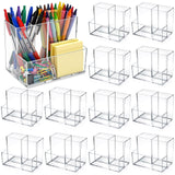 Sabary 12 Pcs Acrylic Pencil Holder with 3 Compartments, Clear Desktop Pen and Sticky Note Holder Makeup Brush Organizer Cup for