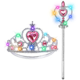 BIBUTY Princess Crown Tiara for Little Girls Princess Dress Up Accessories, Light Up Princess Tiara Wand Toy Gifts for 3-6 Girl