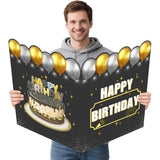 Large Birthday Card for Men Women, Black and Gold Birthday Decorations, Jumbo HAPPY BIRTHDAY Card with Envelope, Giant Bday Gues