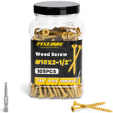 Wood Screws 2-1/2 Inch, FIXLINK Deck Screws #10 x 2-1/2, 105 PCS, Epoxy Coated, T25 Star Bit Above 1500 Hour Salt Spray Coating