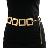 Vritraz WomenS GoldTone Metal Chain Waist Belt With Textured Square Links, Adjustable Extension Chain For Dresses, Gowns, Saree