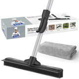 MR.SIGA Pet Hair Removal Rubber Broom with Built in Squeegee, 3 in 1 Floor Brush for Carpet, 61 inch Adjustable Handle, Includes