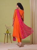Gosriki Women'S Rayon Viscose Anarkali Leheriya Embroidered Kurta With Pant & Dupatta (Ustaad Orange-Vks01-Gs_M_Orange_Medium),Orange,,B0F38HBFVY