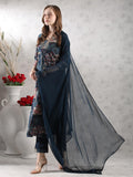 Anni Designer Women'S Rayon Blend Straight Printed Kurta With Pant & Dupatta (Sunawal Blue_M_Blue_Medium),Blue,M,,,