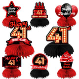 Happy 41st Birthday Red and Black Table Honeycomb Centerpieces Balloons Theme Decor Table Decorations Table Toppers for Girls Wo