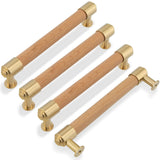 KOXHERO Modern Mid Century Brass and Wood Cabinet Pulls 5 Inch Center to Center Hole 4Pack Kitchen Drawer Handle Unfinished Dres
