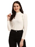 Wedani Women'S Casual Solid Top Mock Neck With Regular Puff Long Sleeve Top (Medium White),White,M