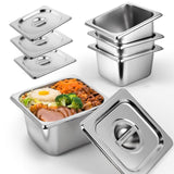 West Bay 4 Pack 1/6 Size Hotel Pan with Lids, 4'' Deep Steam Table Pan with Lid, 7''L x 6.5''W Stainless Steel Pans for Home, Pa