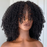 walnut hair Afro Kinky Curly Human Hair Wig with Bangs Full Machine Made Scalp Top Wig Glueless Virgin Brazilian Afro Curly Wigs