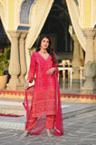 Wedani Soft Chinon Silk Bandhani Print With Sequence Embroidery Lace Border Kurta Pant Set With Dupatta For Women-Red,Red,S,,,