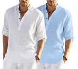 Bellstone Men'S Cotton Blend Solid Regular Dress Shirt (Kurta800Combo_White_Skyblue_M Sky Blue
