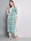 Anni Designer Women'S Cotton Blend Straight Printed Kurta With Palazzo (Jyithi Grey_L_ Grey_Large),Grey,L,Cotton Blend,Straight,Palazzo