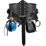 Kotora 7Pcs Renaissance Costume Sets Corset Waistband Belt Pouch Coin Purse Alight Potion Bottle Skirt Hike Medieval Cosplay (Bl