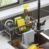 Pleexify Sink Caddy Organizer with Self Draining Tray Metal Countertop Rack for Dishwashing Accessories, Sponges, Brushes, Soap