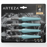 ARTEZA Water Brush Pen, Set of 4, Assorted Soft Nylon Bristle Tips, SelfMoistening Water Brush, Refillable Water Pen