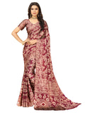 rangita Women Tie & Dye Floral Printed Chiffon Saree With Blouse Piece - Maroon (SIZE 5.5 MTR)