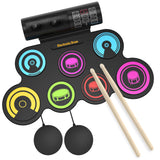 7 Pads Electronic Drum Set (Rainbow), Roll Up Drum Kit with Drum Sticks, Electric drums, Drum Pad Electronics for Kids with 5 Di