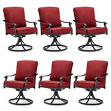 MELLCOM Patio Swivel Chair Set of 6, Heavy Duty Outdoor Dining Chairs with Thickened Cushions, Metal Patio Chairs Gentle Rocker