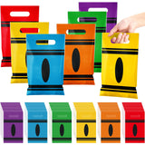 Geyoga 120 Pcs Back to School Crayon Gift Bag First Day of School Colorful Plastic Treat Tote Wrapping Goodie Bag with Handle fo