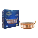 Indian Art Villa Pure Copper Hammered Serving Kadhai with Tin Lining & Brass Handles, Traditional Copper Cookware for Serving Cu