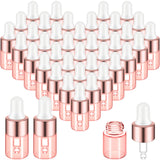 Didaey 100 Pcs Mini Glass Oil Dropper Bottle Bulk, 2 ml Pink Rose Gold Essential Small Empty Bottles Sample Containers Perfume L