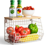 White Fruit Bowl Wire Basket Storage Pantry Fruit and Vegetable Storage Fruit Basket for Kitchen Counter Stackable Wall Mounted
