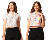 Toplot Women'S Casual Printed Crop Shirt With Half Sleeve Pack Of 2 (Combo-5059-Mlt-Wht-Xl),Multi-White,,B0CFTWDZBK