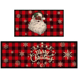 2 Set Christmas Kitchen Rugs Santa Claus Kitchen Rugs Xmas Red Black Buffalo Plaid Snowflake Floor Mat Non Slip Washable Rubber
