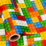 MAYPLUSS Wrapping Paper Roll - 17 Inch X 16.5 Feet Building Blocks Gift Wrap Featuring Colorful Building Bricks for Boys Girls K